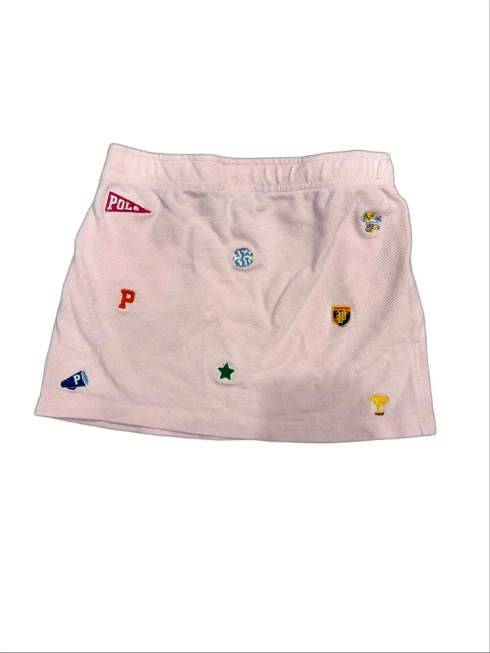 Polo Ralph Lauren Girls Pink Piqué Cotton Embroidered Patch Skirt (Size 5)